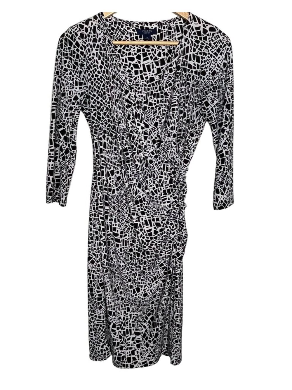 Chaps Sheath Dress Small Black White Ruched Stretch Knit Work Office